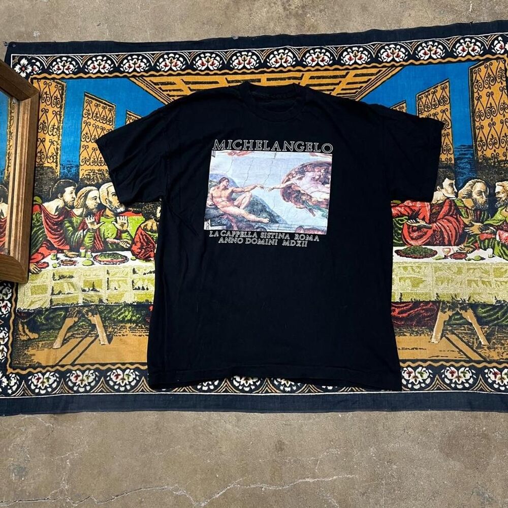 Black Michelangelo art tshirt Size large abstract true vintage 80s single stitch